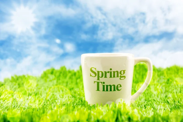 Weiße Kaffeetasse mit Frühling — Stockfoto