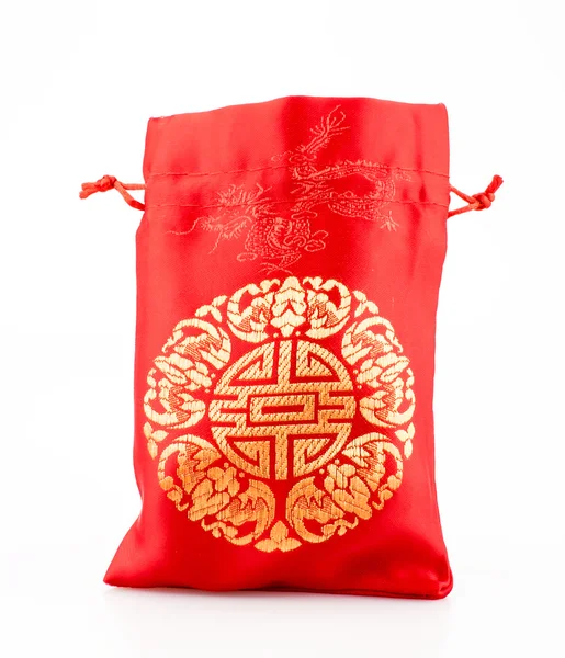 Red fabric bag or ang pow with Chinese style pattern on white ba — ストック写真