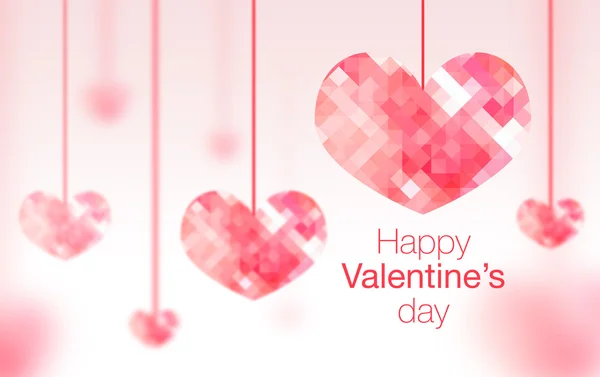 Happy Valentine's Day word with hanging pink polygon heart on bl — Zdjęcie stockowe