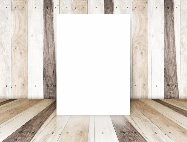Poster di carta sulla stanza di legno tropicale, modello per il tuo contenuto — Foto Stock