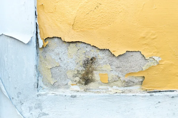 Giallo erode dipinto muro di cemento, grunge ruvida struttura backgrou — Foto Stock