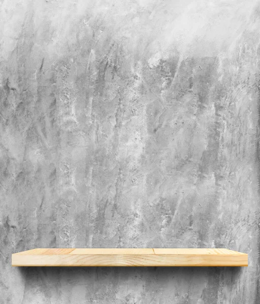 Empty Wooden shelf at concrete wall — Stock Photo, Image