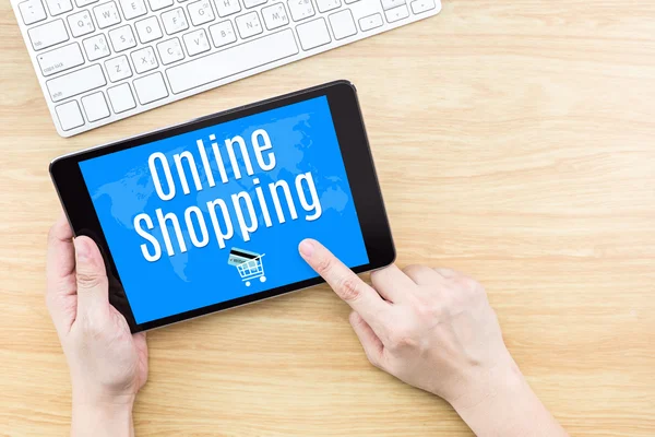 Online shopping word med tangentbord — Stockfoto