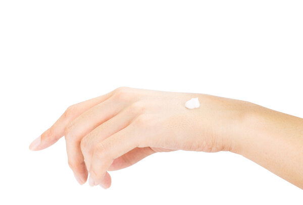 Hands Female applying moisturizer