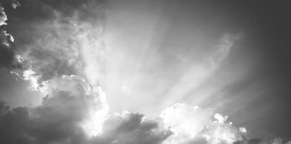 Vintage filter ; Nice blue sky with sun beam with cloudy,Black and white color.