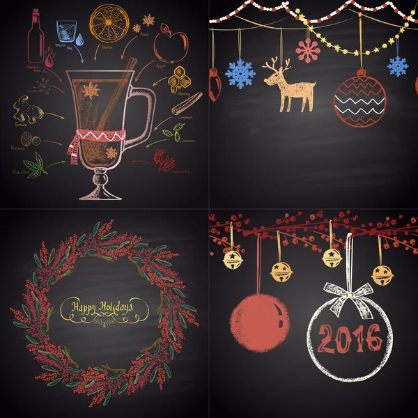 Conjunto de decoraciones de Navidad, Año Nuevo — Archivo Imágenes Vectoriales