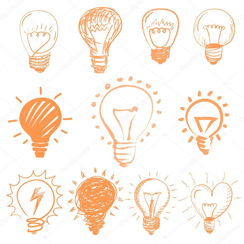 Set of cartoon light bulbs. Symbol ideas