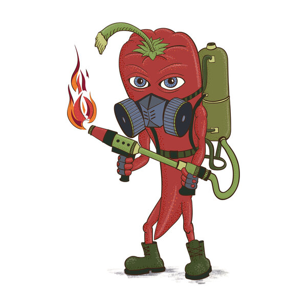 Hot pepper with a flamethrower