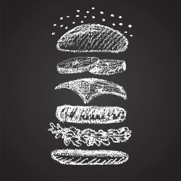 Chalk painted components of burger. — Stock Vector