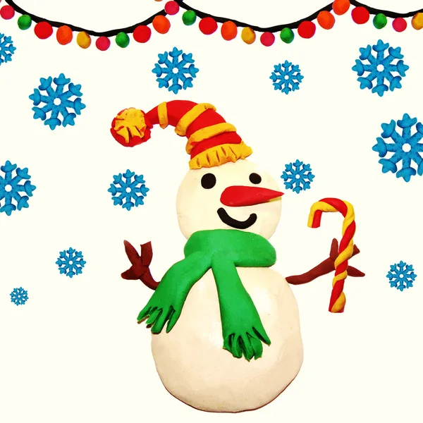 Kerstkaart met sneeuwpop — Stockvector