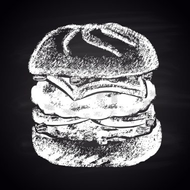 Peynirli hamburger boyalı tebeşir.