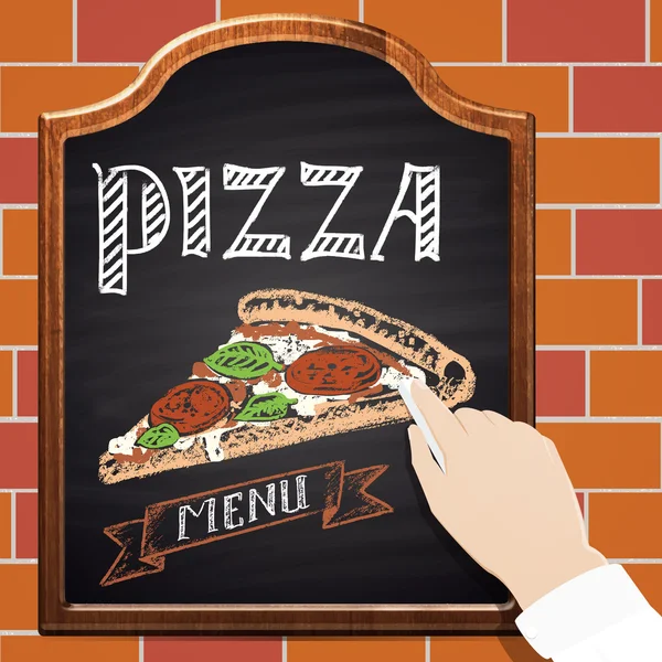 Pizza pintada con tiza en pizarra — Vector de stock