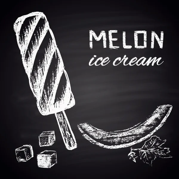 멜론 아이스크림입니다. 메뉴 테마. — 스톡 벡터