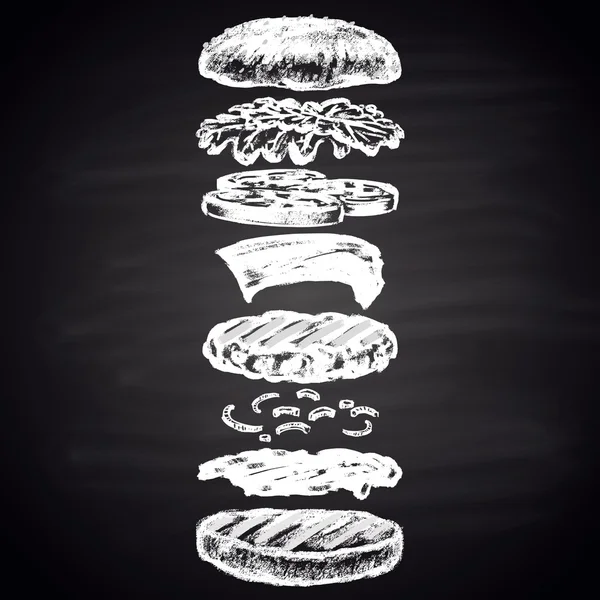Bestandteile des klassischen Cheeseburgers — Stockvektor