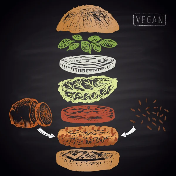 Bahan burger vegan - Stok Vektor