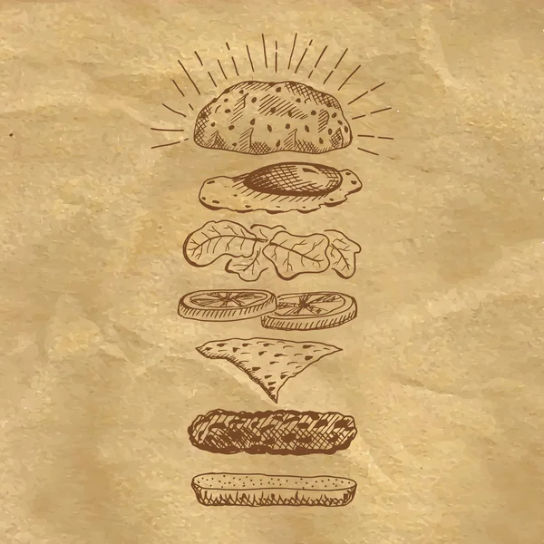 Vintage burger σύνθεση — Διανυσματικό Αρχείο