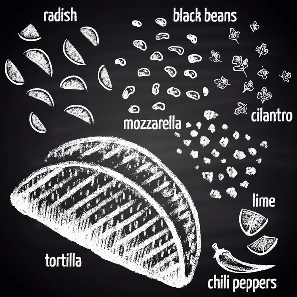 Tacos vegetarianos con ingredientes . — Archivo Imágenes Vectoriales