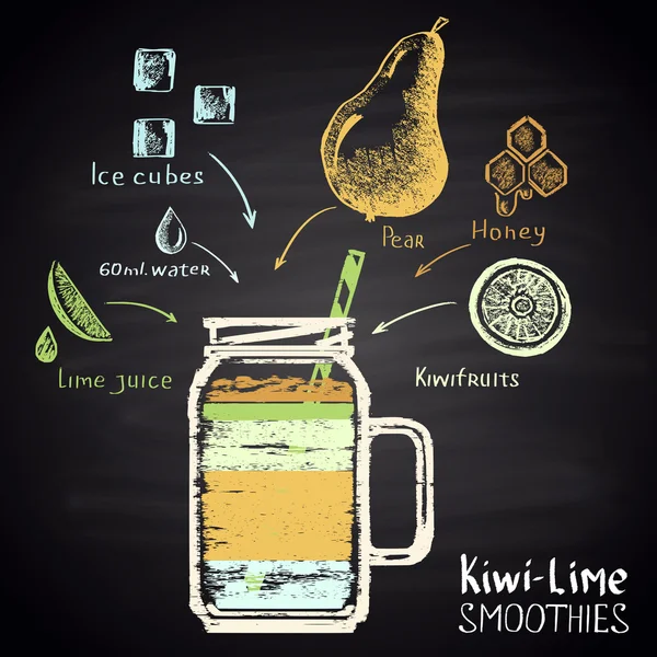 Vaso con batido de kiwi-lima — Vector de stock