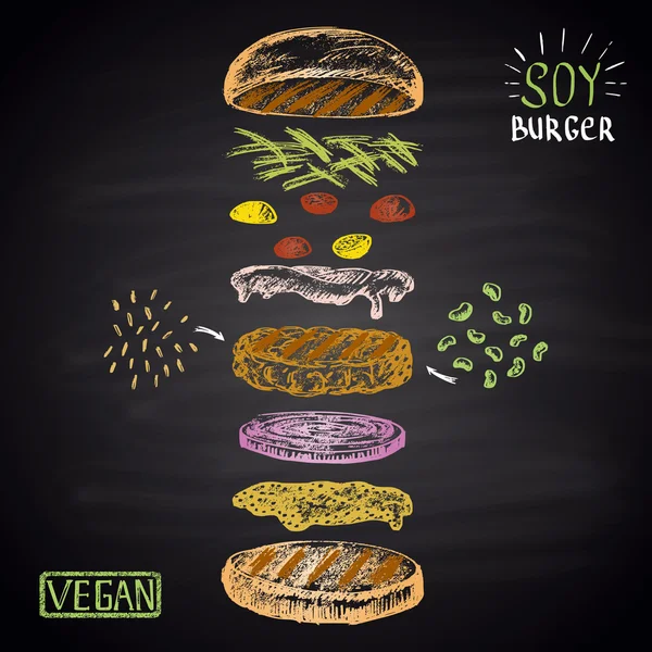 Ingredientes de hamburguesa vegana — Vector de stock