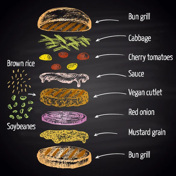 纯素食汉堡的成分 — 图库矢量图片