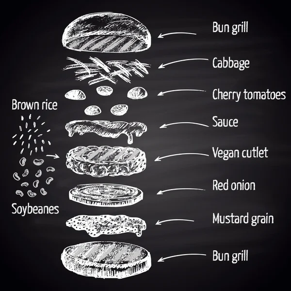 Zutaten des veganen Burgers — Stockvektor