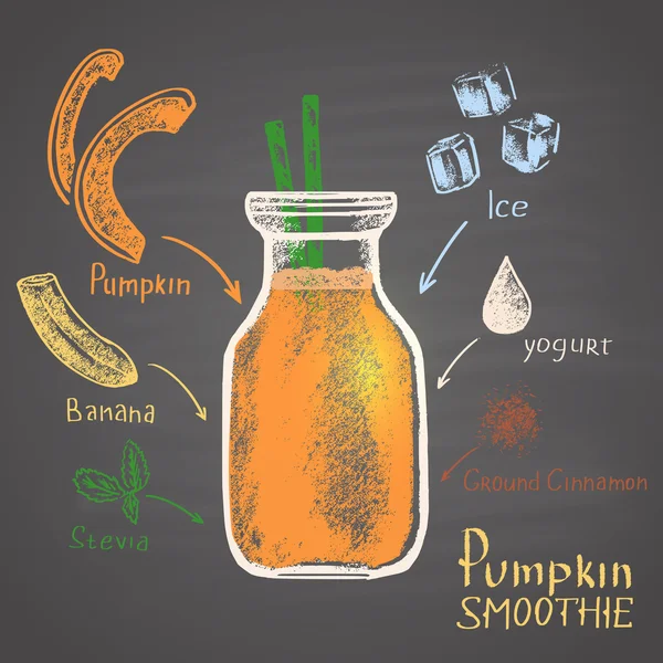 Craie colorée illustration dessinée de smoothie à la citrouille — Image vectorielle
