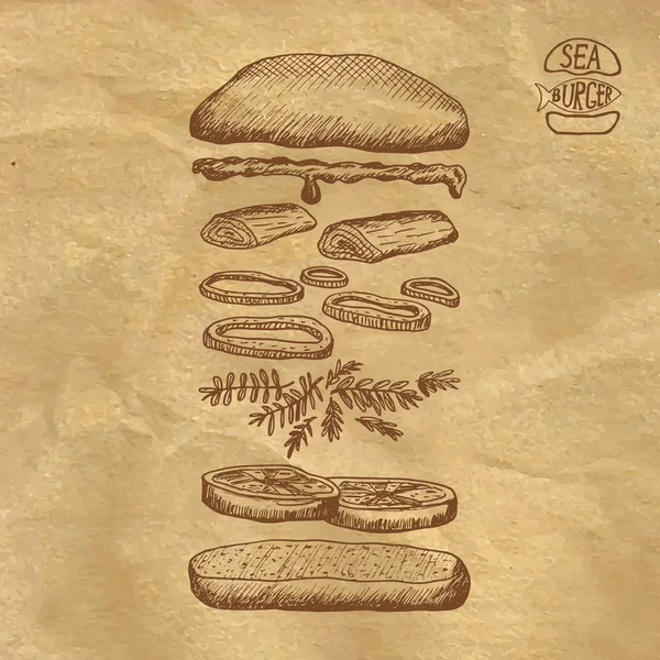 Ingredientes de hamburguesa marina — Archivo Imágenes Vectoriales