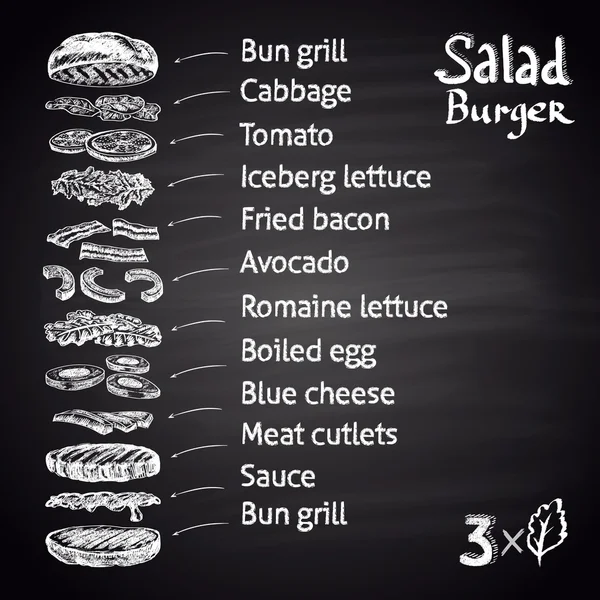 Salad Burger with ingredients. — ストックベクタ