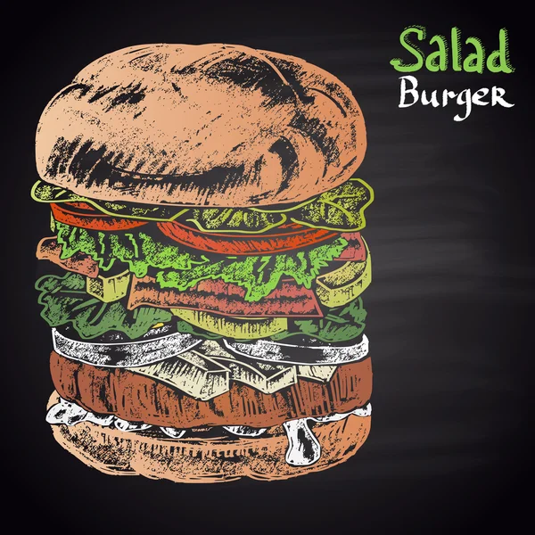 Cartel de menú con hamburguesa de ensalada — Archivo Imágenes Vectoriales