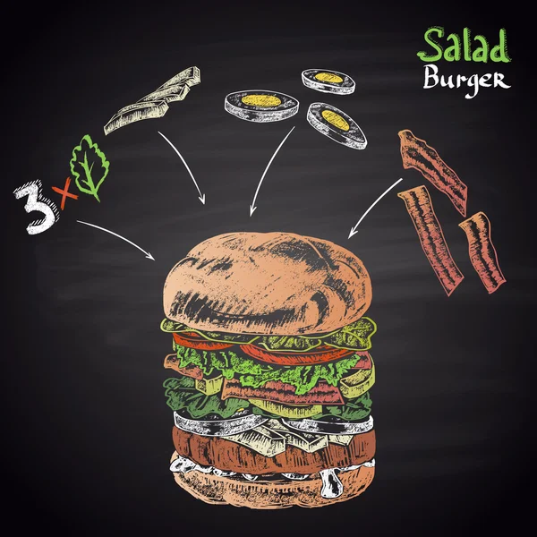 Salad Burger with components. — 스톡 벡터