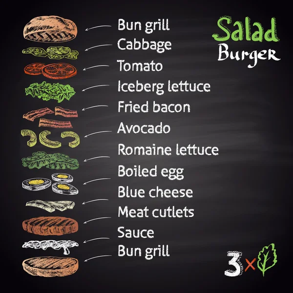 Salad Burger with ingredients. — 스톡 벡터