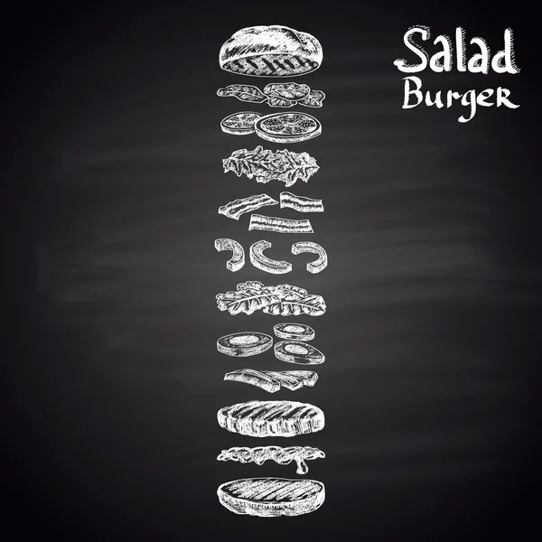 Salad Burger with ingredients. — ストックベクタ