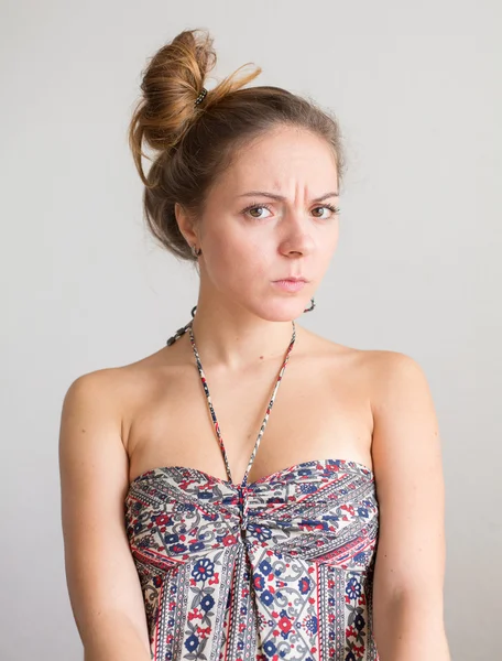 Distressed woman thinking about seriously — Stock Photo, Image