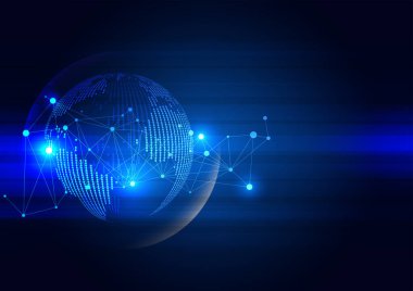 Gelecekçi teknoloji konsepti, mavi renkli vektör çizimi, soyut arkaplan, mavi küre