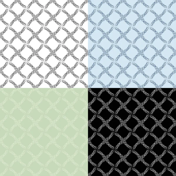 Set Seamless Patterns Checkered Silhouettes Willow Tree Leaves Ornament Decoration Stock Vector