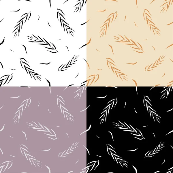 Set Seamless Patterns Silhouettes Willow Tree Leaves Ornament Decoration Printing Stock Illustration