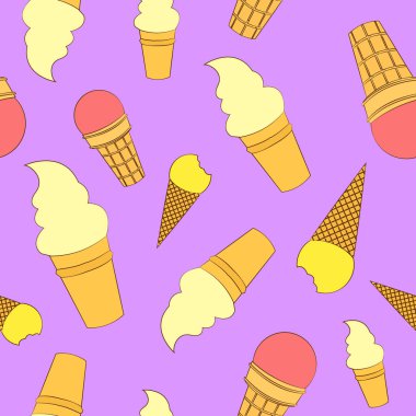 vektör renkli karikatür waffle dondurma seamless modeli