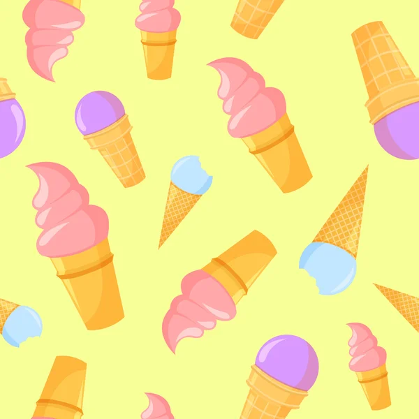 Vector colorido dibujos animados waffle helado patrón sin costuras — Vector de stock