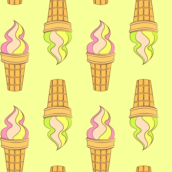 Vector colorido dibujos animados waffle helado patrón sin costuras — Vector de stock