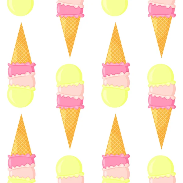 Векторные красочные мультяшные вафельные мороженое бесшовный узор — стоковый вектор