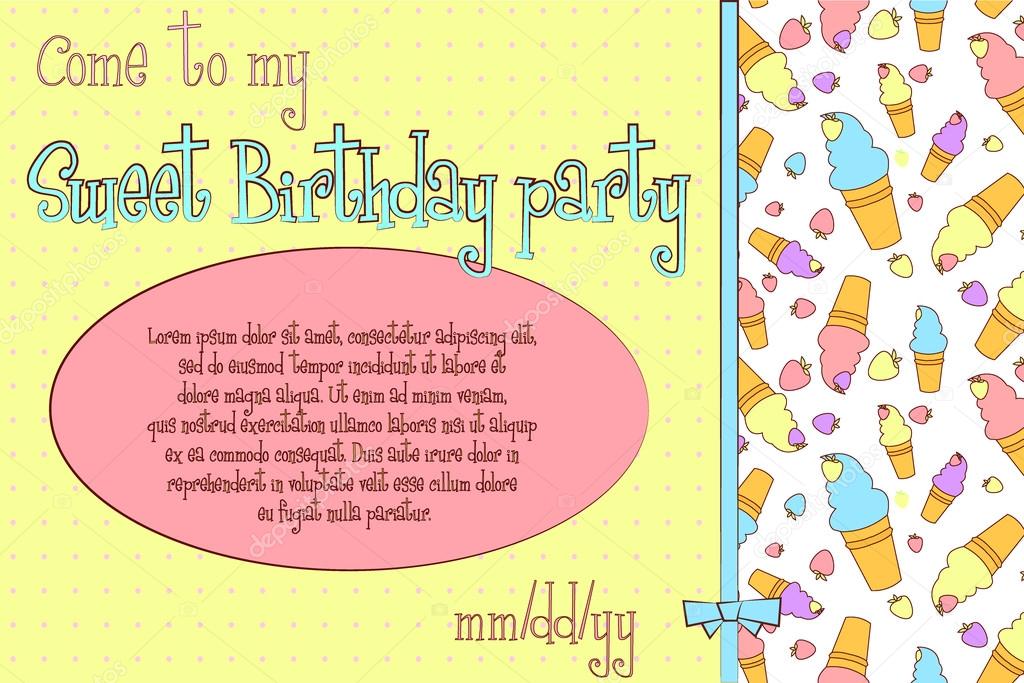 Biglietto Dinvito Compleanno Vettoriale Con Dolce Gelato