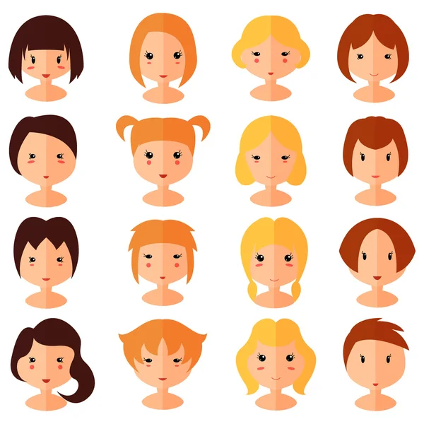 Vector set of cartoon avatar flat girls icons — Stock Vector
