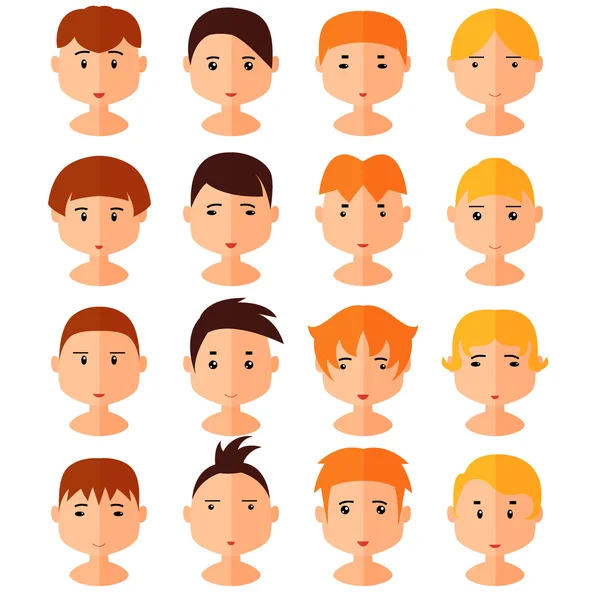 Векторний набір мультиплікаційних аватарів плоских іконок хлопчика — стоковий вектор