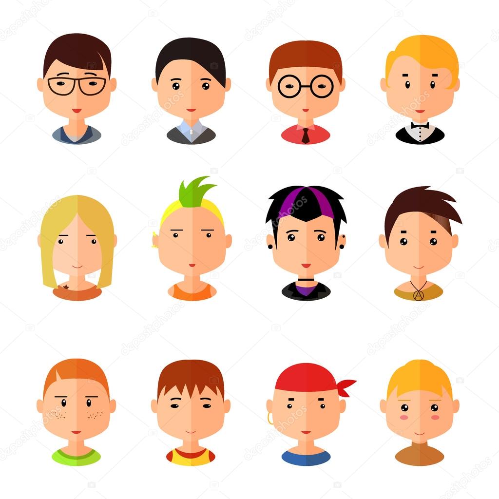 Download Vector set of cartoon avatar flat boy icons — Stock Vector © LiMaxo #54941143