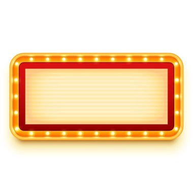 Parlayan ampulleri olan klasik bir ışık kutusu. Işıklı duvar tabelası. Ampullü ters çerçeve. Vektör illüstrasyonu.