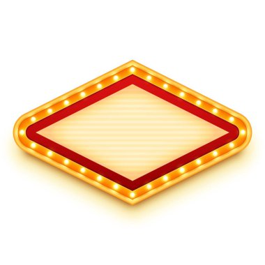 Parlayan ampullü klasik ışık. Tabelalı duvar tabelası. Ampullü ters çerçeve. Vektör illüstrasyonu.