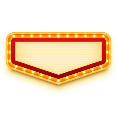 Parlayan ampulleri olan klasik tabela. Işıklı duvar lambası. Ampullü Retro pankart. Vektör illüstrasyonu.