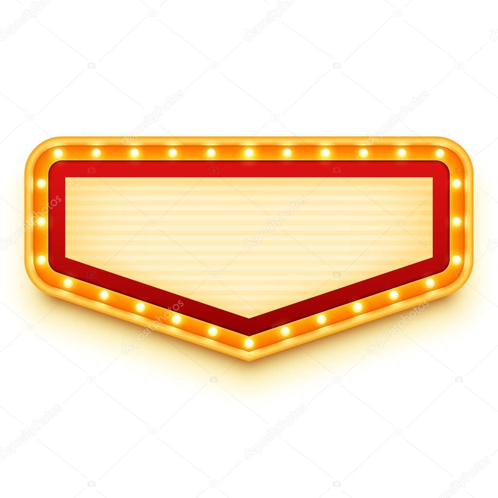 Vintage marquee sign with glowing bulbs. Wall light with marquee lights. Retro banner with light bulbs. Vector illustration.