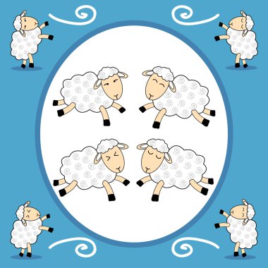 Çerçeve - mavi arka plan üzerinde komik koyun