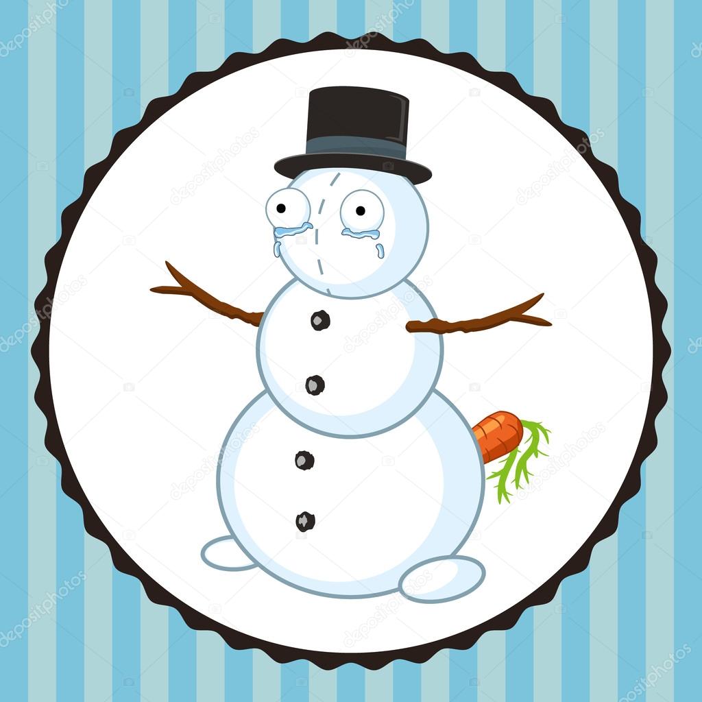 Crazy crying snowman with carrot